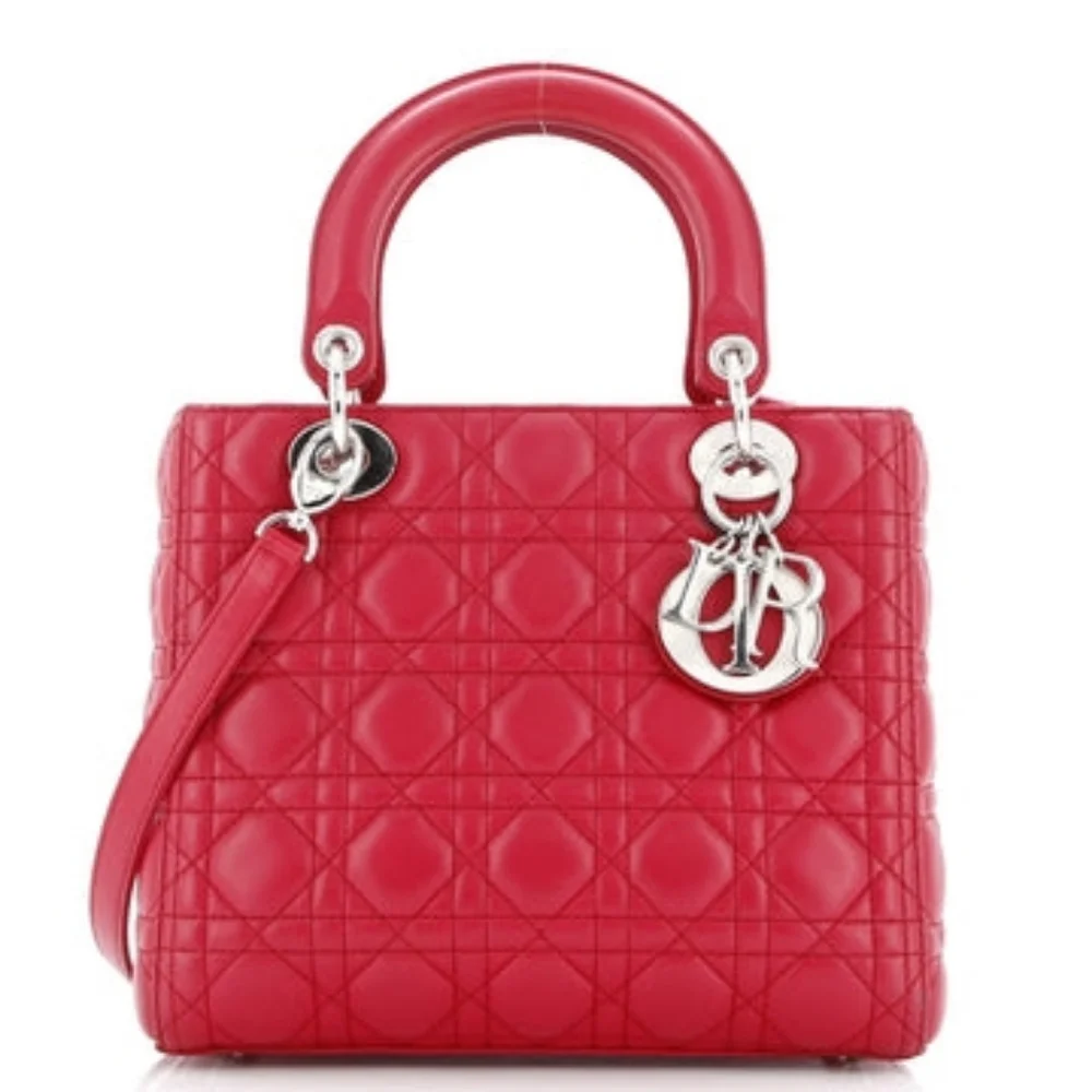 Like NEW!!! Christian Dior Lady Dior Bag Cannage Quilt Lambskin Medium - Picture 6 of 16
